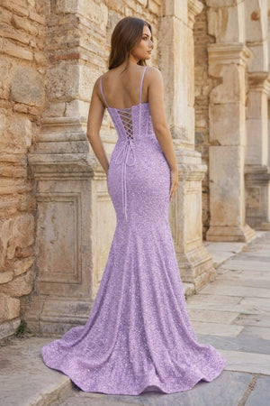 Mermaid Spaghetti Straps Sky Blue Sequins Prom Dresses - KissProm