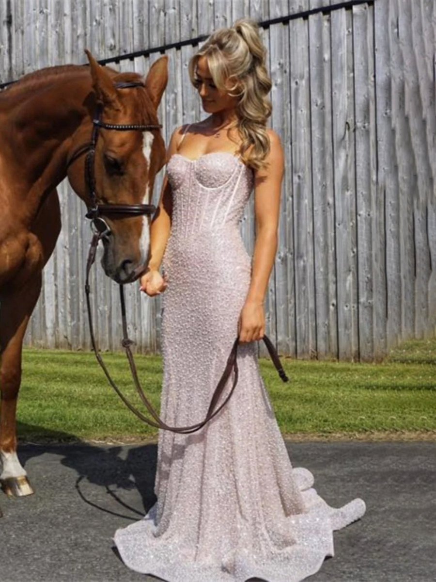 KissProm-Yoshi Mermaid Sweetheart Pink Sequins Prom Dresses