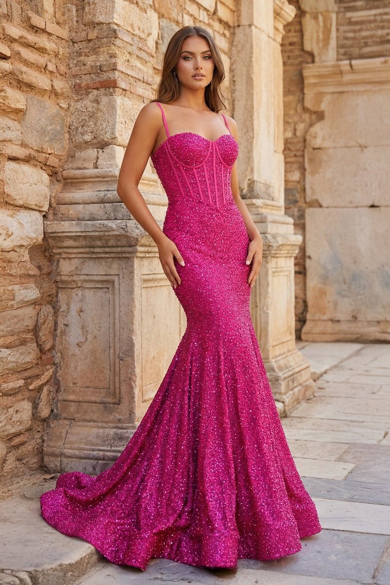 Mermaid Sweetheart Sky Blue Sequins Prom Dresses - KissProm