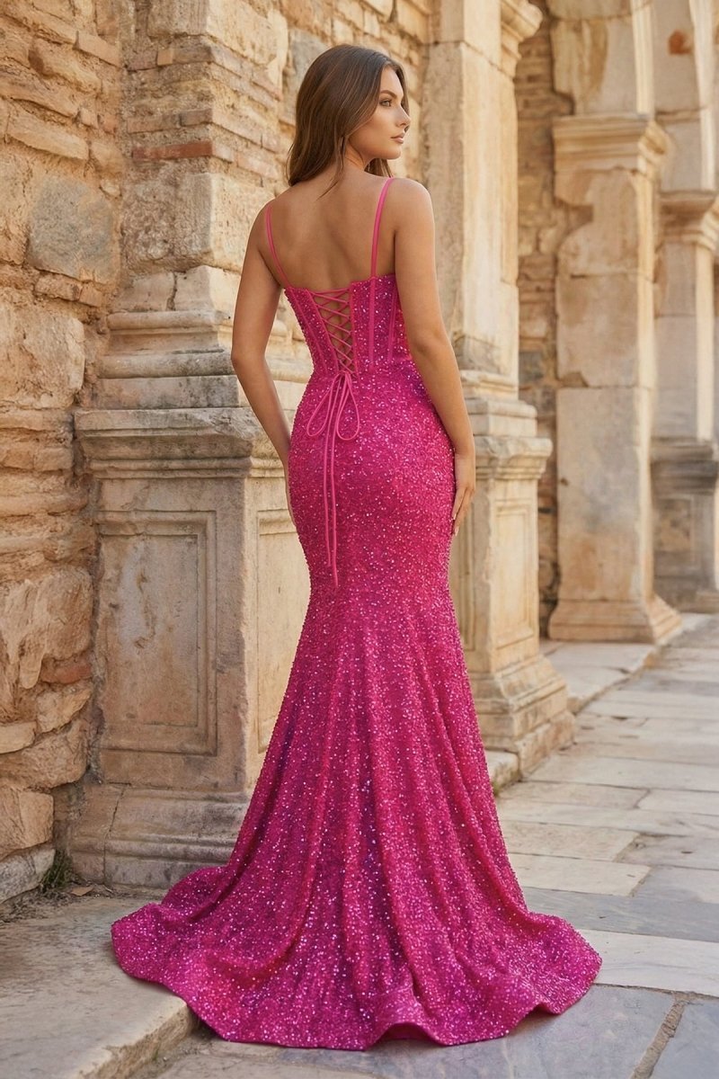 Mermaid Spaghetti Straps Sky Blue Sequins Prom Dresses Sky Blue / 10