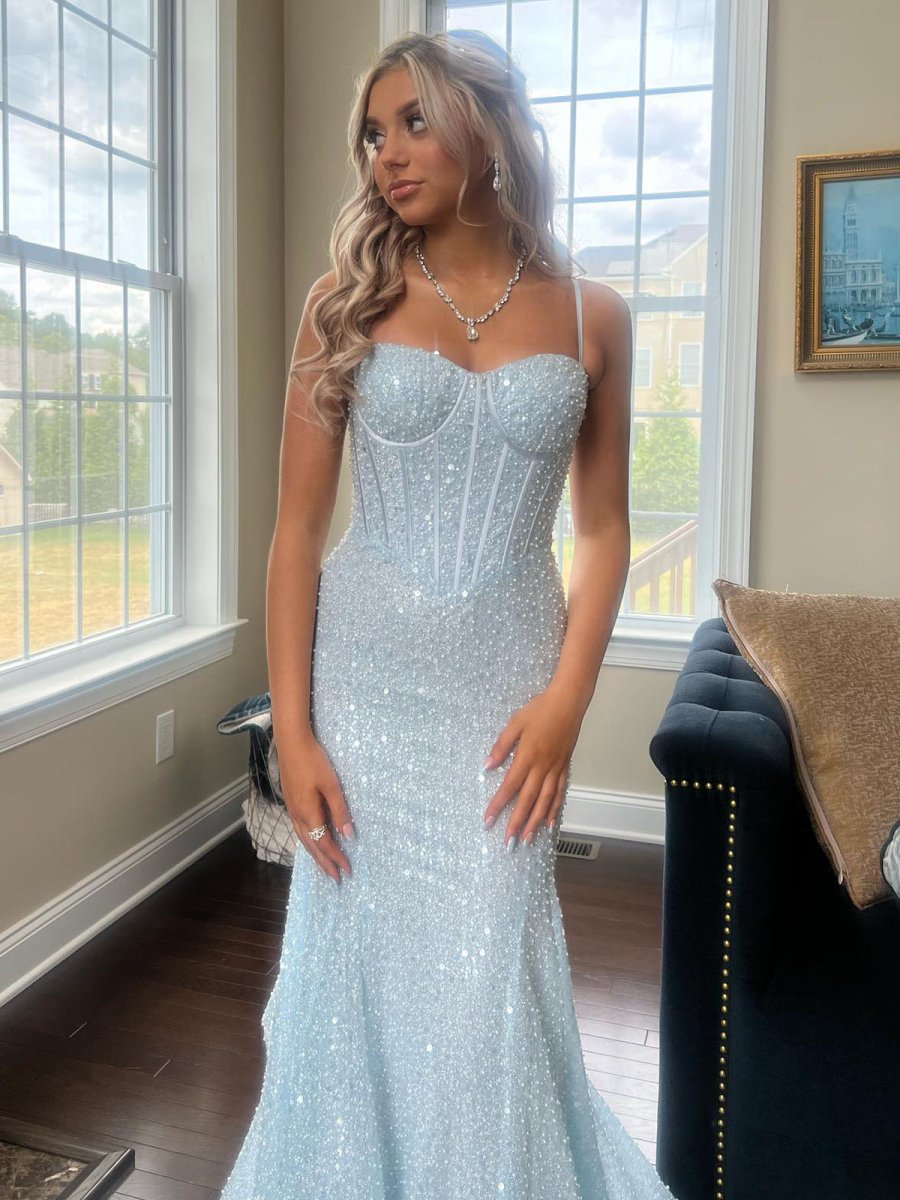 KissProm-Yoshi Mermaid Sweetheart Sky Blue Sequins Prom Dresses