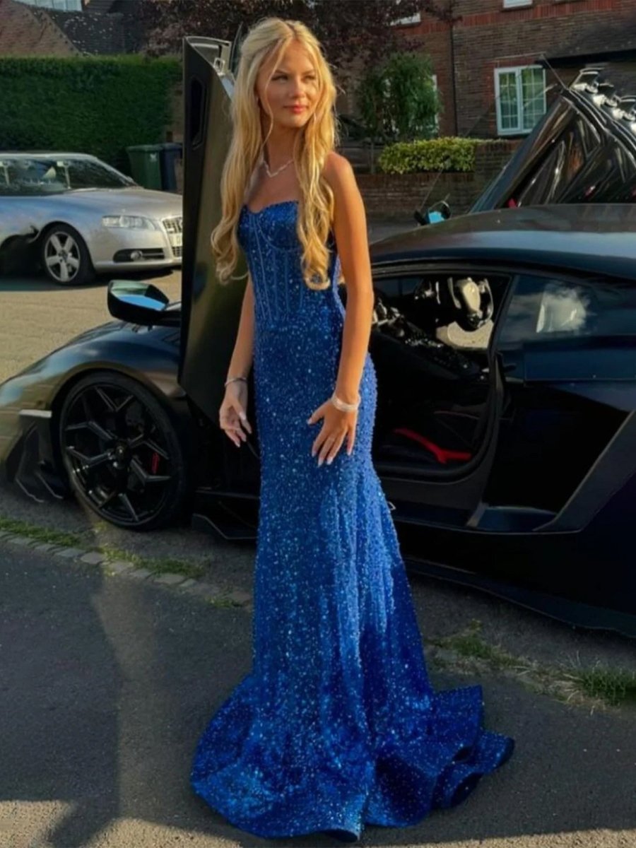 KissProm-Yoshi Mermaid Sweetheart Royal Blue Sequins Prom Dresses
