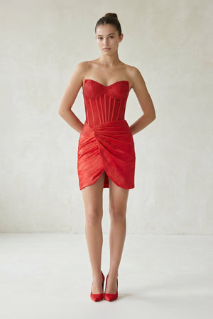 Red Strapless Satin Bodycon Short Homecoming Dresses With Beading - KISSPROM