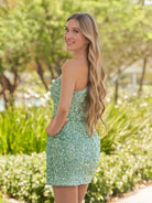 Gwendolyn | Sage Green Sheath One Shoulder Sequined Homecoming Dress