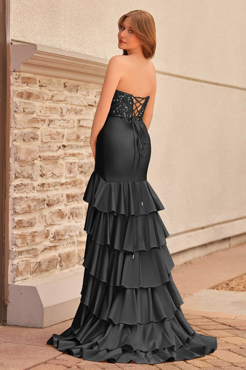 Beautiful Mermaid Satin Strapless Sleeveless Long Prom Dress With Rhinestone main image 1