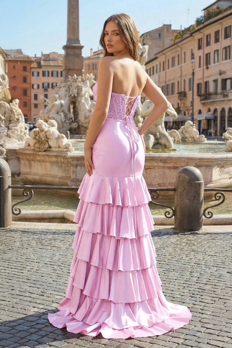 Maxi Dress Yesstyle Prom Dresses Charming Mermaid Strapless Pink Satin Long Prom  Dresses With Appliques Black