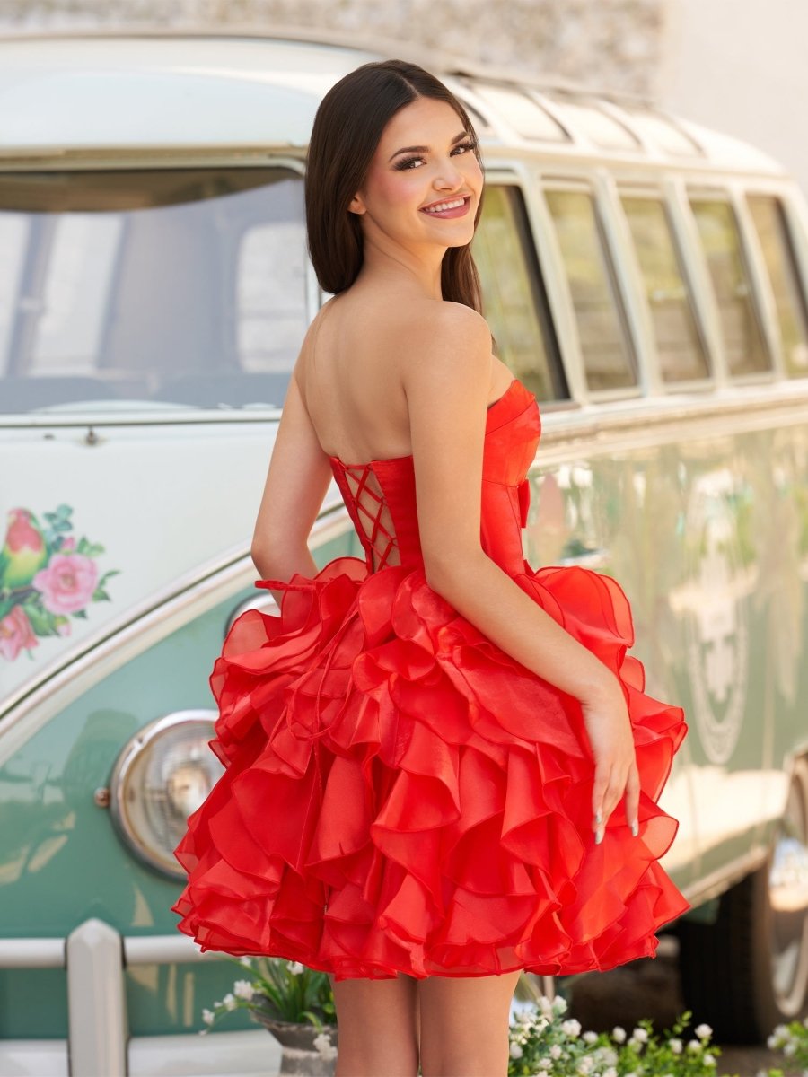 Zafrina | Red - A Line Strapless Corset Ruffles Short Homecoming Dresses with Bows