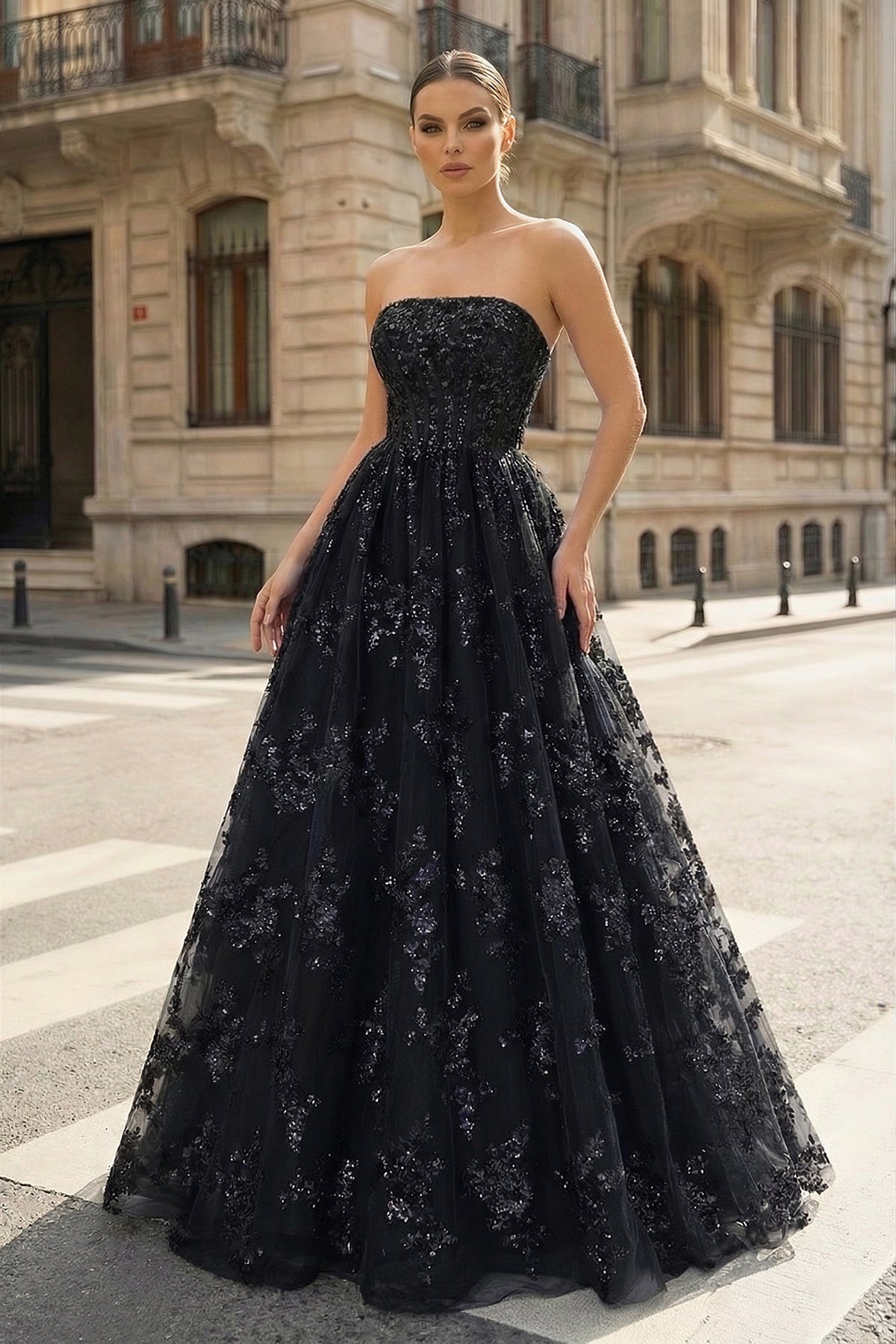 Zara A line Royal Blue Sequined Lace Long Prom Dress with Pockets