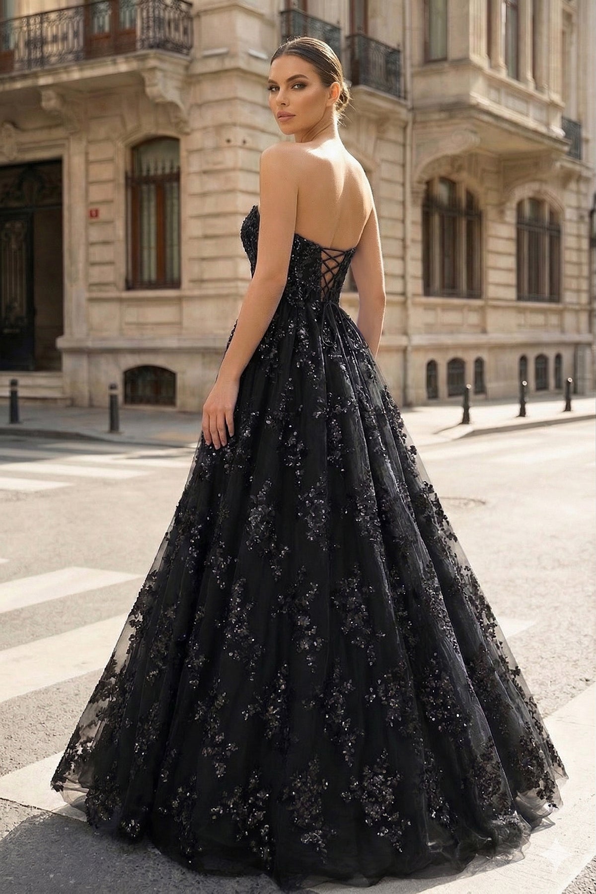 Zara A line Royal Blue Sequined Lace Long Prom Dress with Pockets