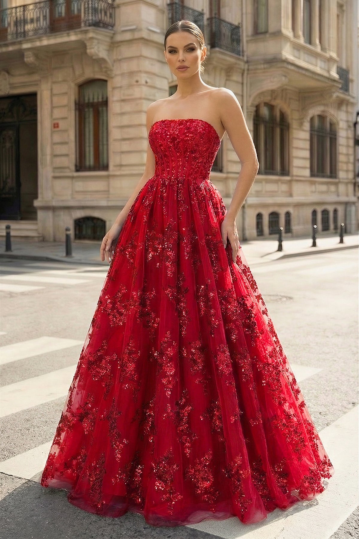 Zara A line Royal Blue Sequined Lace Long Prom Dress with Pockets