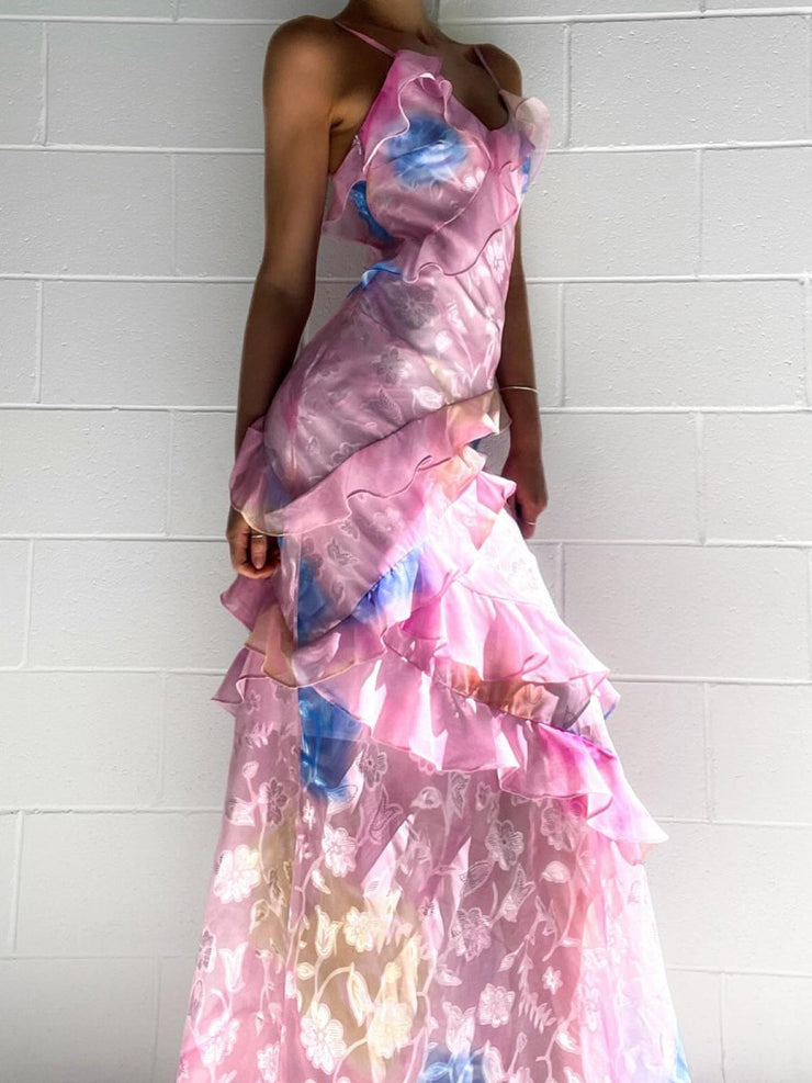 Niulatu Yellow Mermaid Spaghetti Straps Prom Dresses Lace Applique Open Back Evening Dress HZ1103