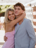 Ziri | Pink - A Line Strapless Satin Cocktail Dress with Slit