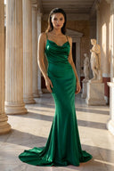 Pink Spaghetti Straps Satin Mermaid Prom Dress - KissProm