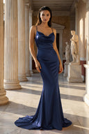 Pink Spaghetti Straps Satin Mermaid Prom Dress - KissProm