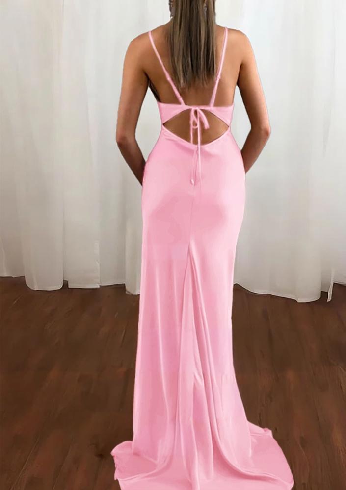 Zoe | Pink Spaghetti Straps Satin Mermaid Prom Dress
