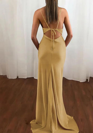 Zoe | Pink Spaghetti Straps Satin Mermaid Prom Dress