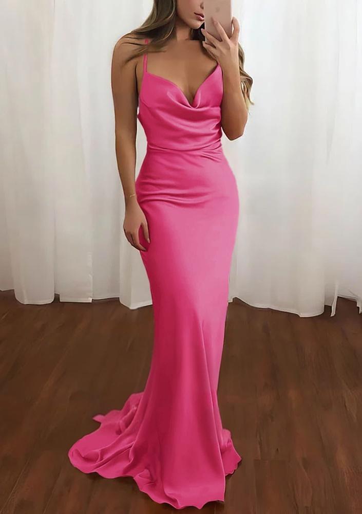 Zoe | Pink Spaghetti Straps Satin Mermaid Prom Dress