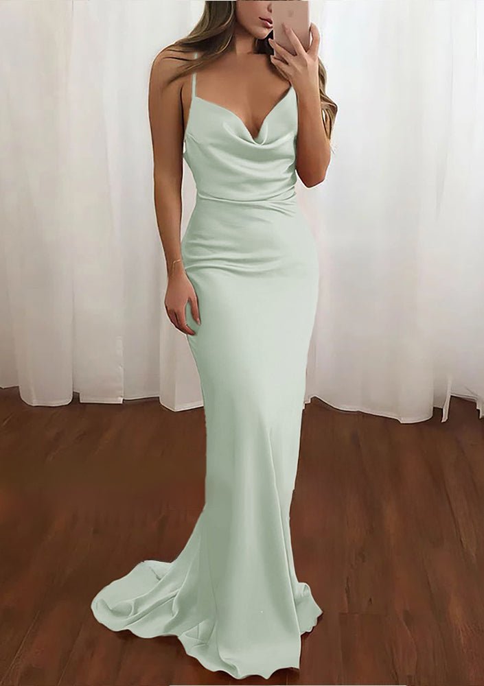 Zoe | Pink Spaghetti Straps Satin Mermaid Prom Dress