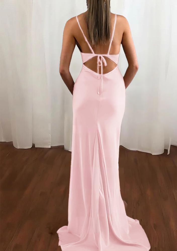 Zoe | Pink Spaghetti Straps Satin Mermaid Prom Dress