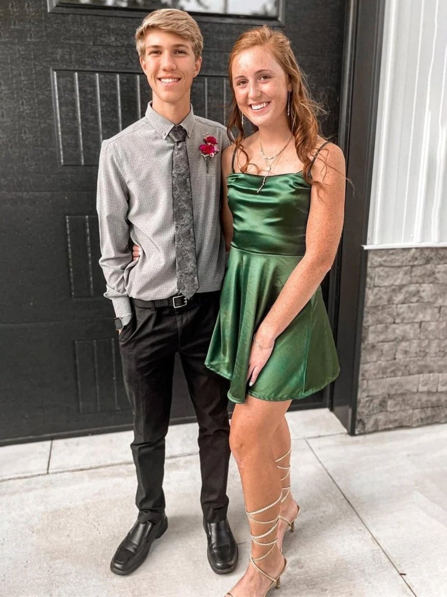 Zyrenna | Emerald - Square Neck Satin A Line Short Homecoming Dresses
