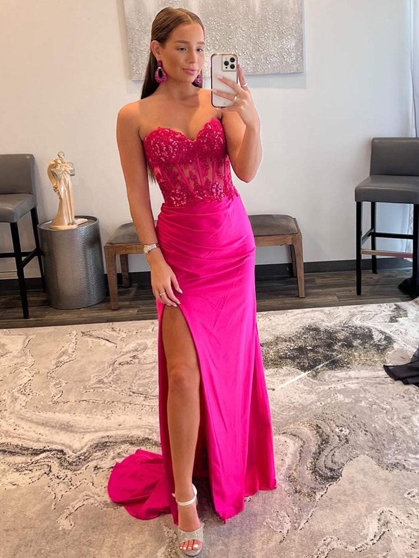 Ember |Sheath Strapless Sweetheart Long Prom Dress with Slit