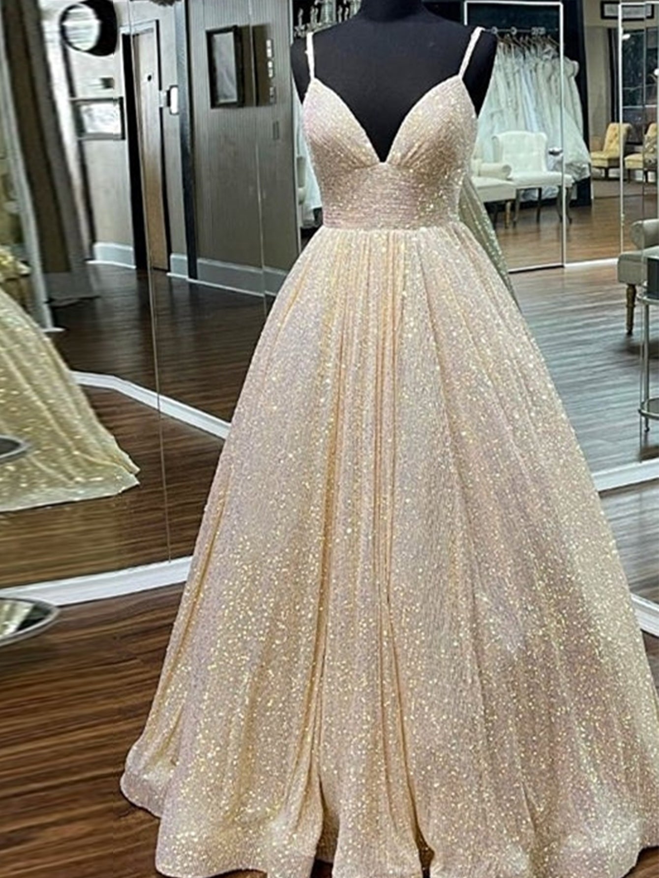 Hayden |A-line V Neck Sequins Long Prom Dress