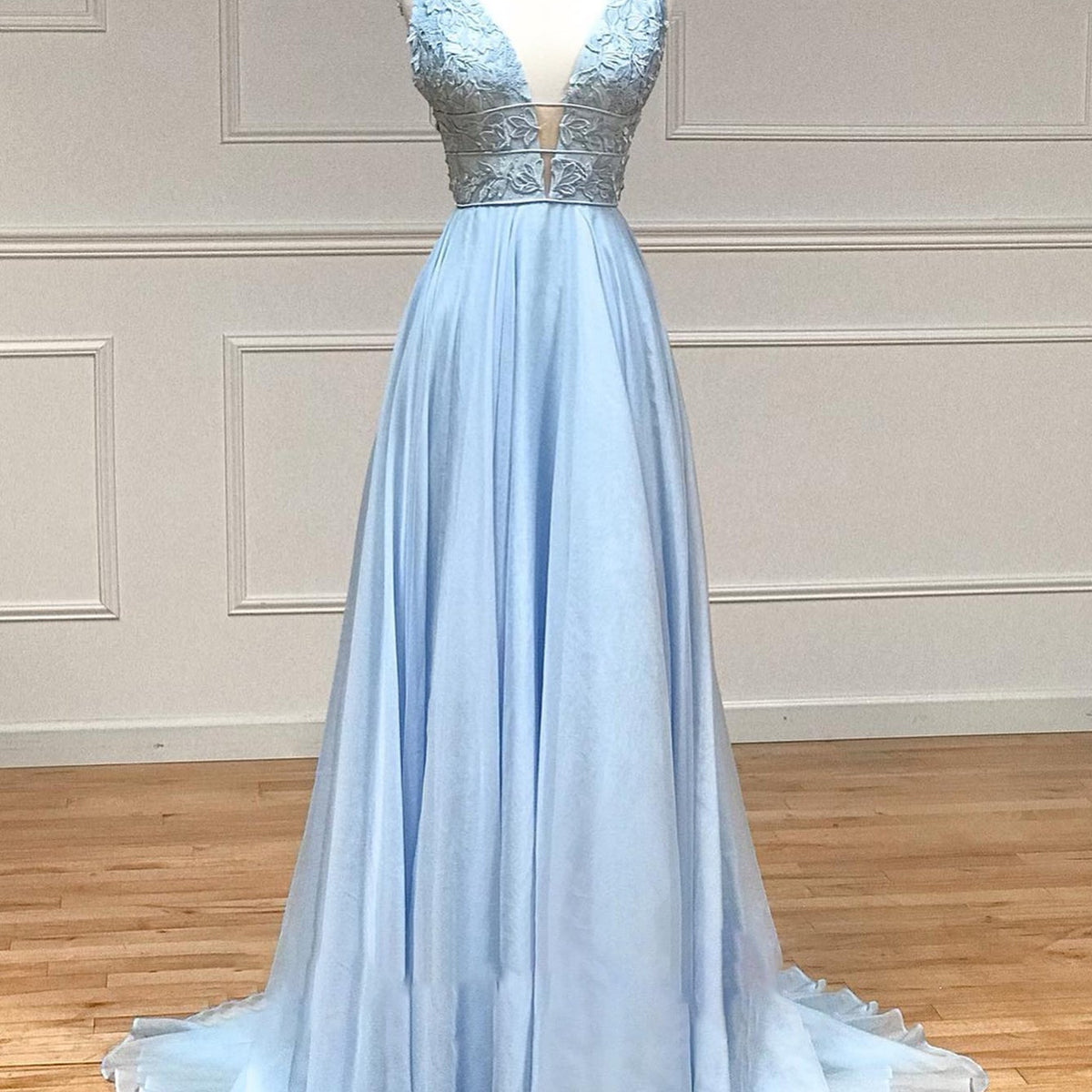 KissProm Veronica A Line Ink Blue Glitter Tulle Lace Prom Dress with Lace Up Back Ink Blue / 2