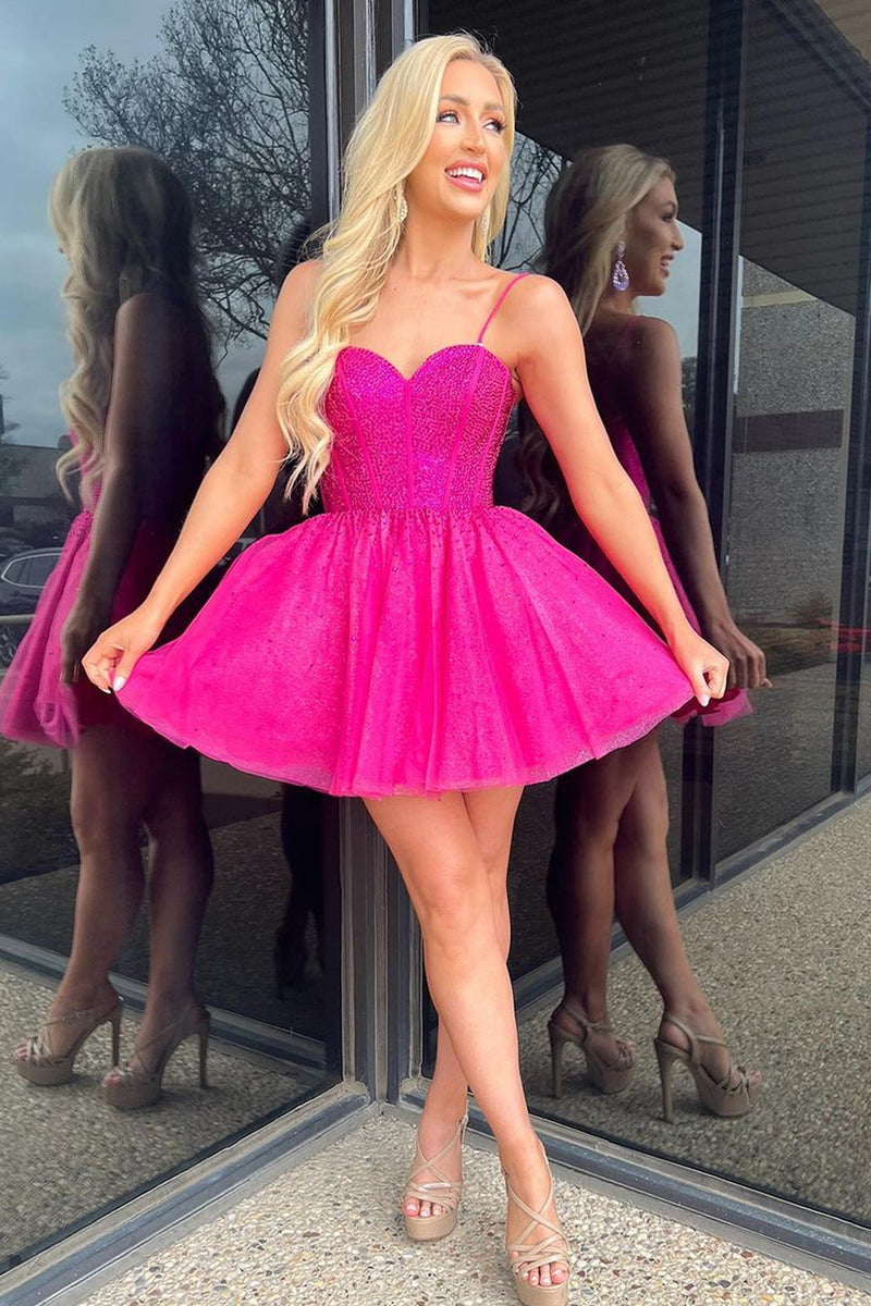 Camille Barbie Style A Line Spaghetti Straps Hot Pink Short Homecoming Dress