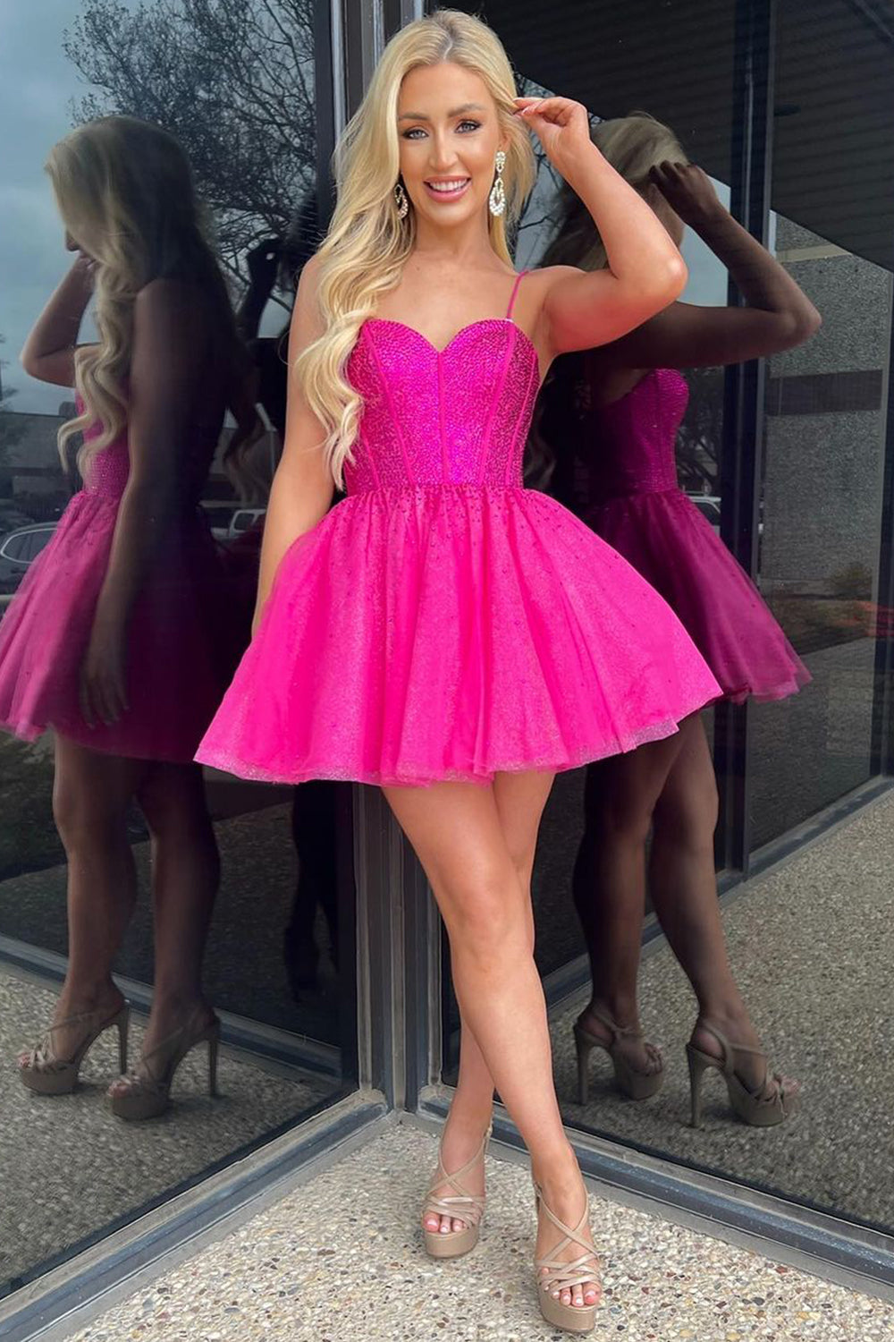 Camille |Barbie Style A Line Hot Pink Short Homecoming Dress