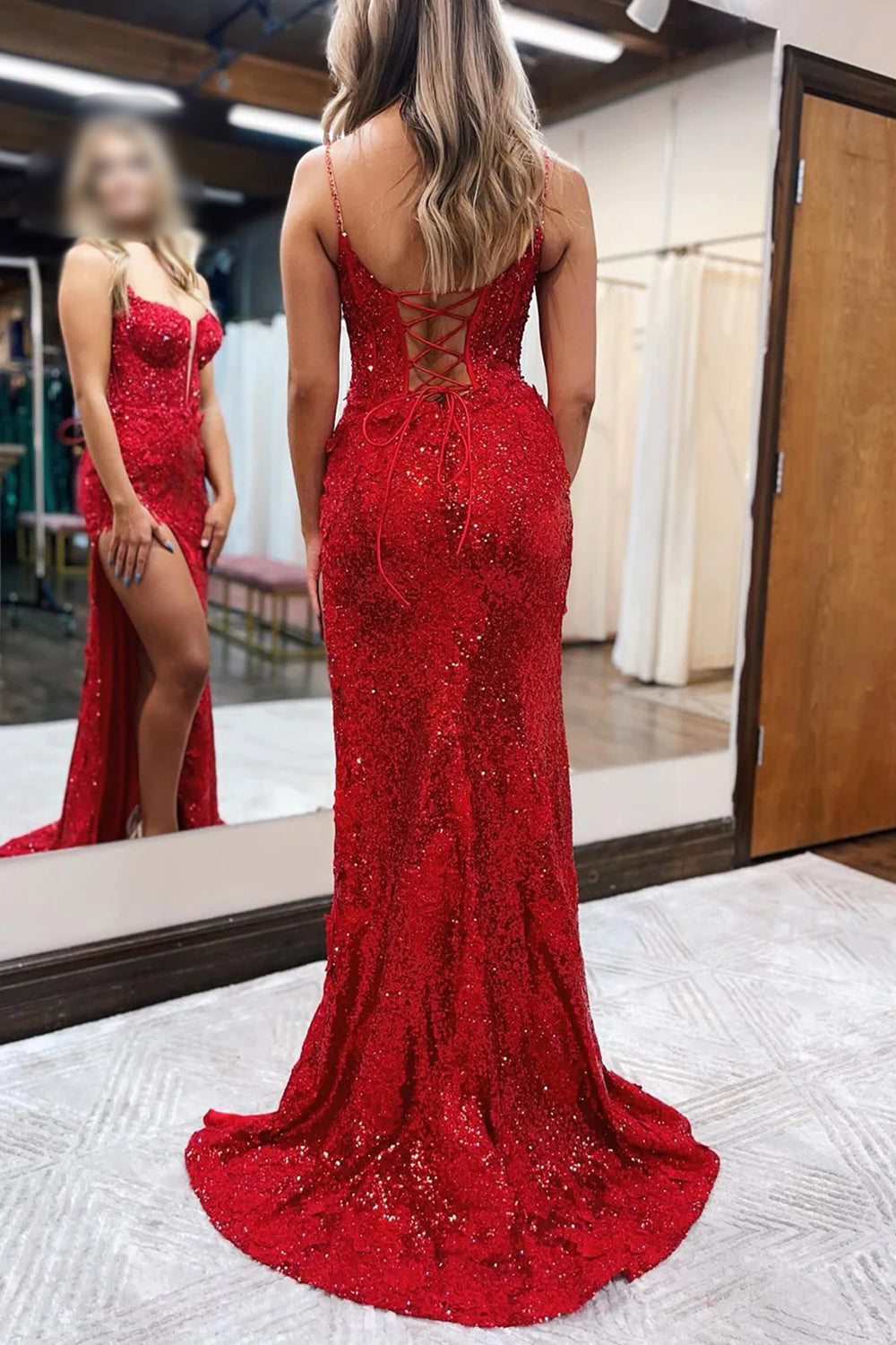 Kairi |Mermaid Spaghetti Straps Appliques Prom Dress with Slit