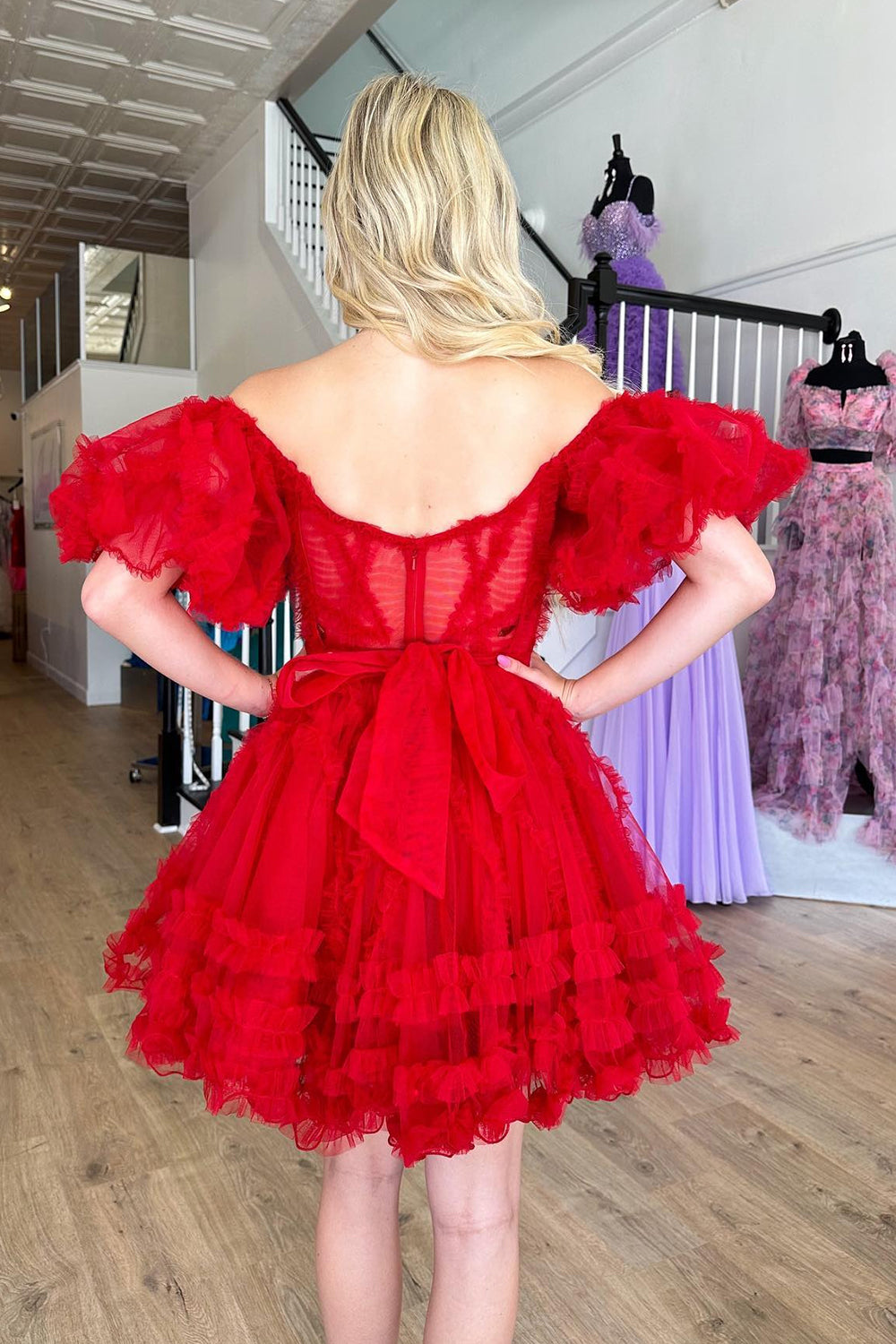 Naomi | A Line Off the Shoulder Tulle Homecoming Dress