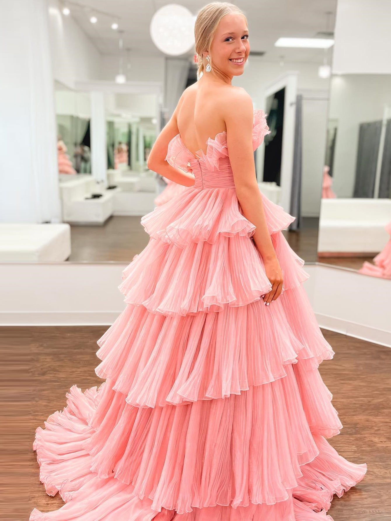 Vanessa |Strapless A-Line Tiered Crinkled Tulle Prom Dress