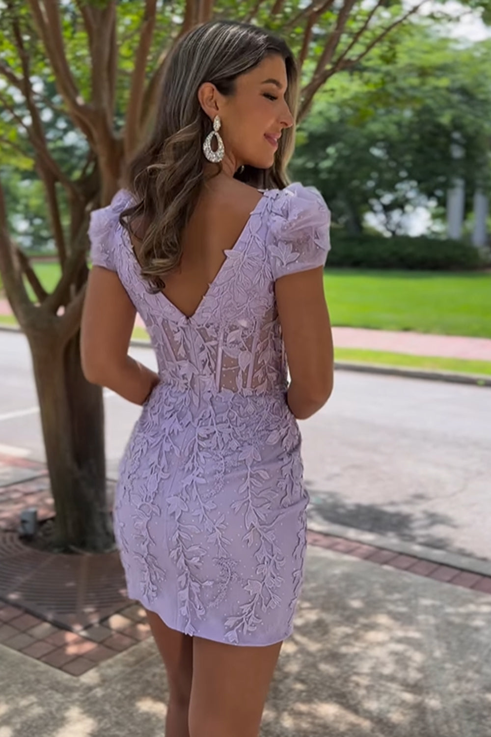 Giselle |Short Bodycon Purple Lace Homecoming Dress