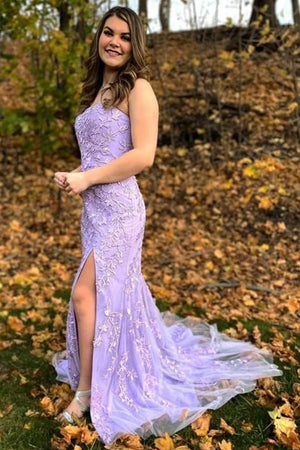 Camryn |Mermaid Strapless Lace Long Prom Dress with Slit
