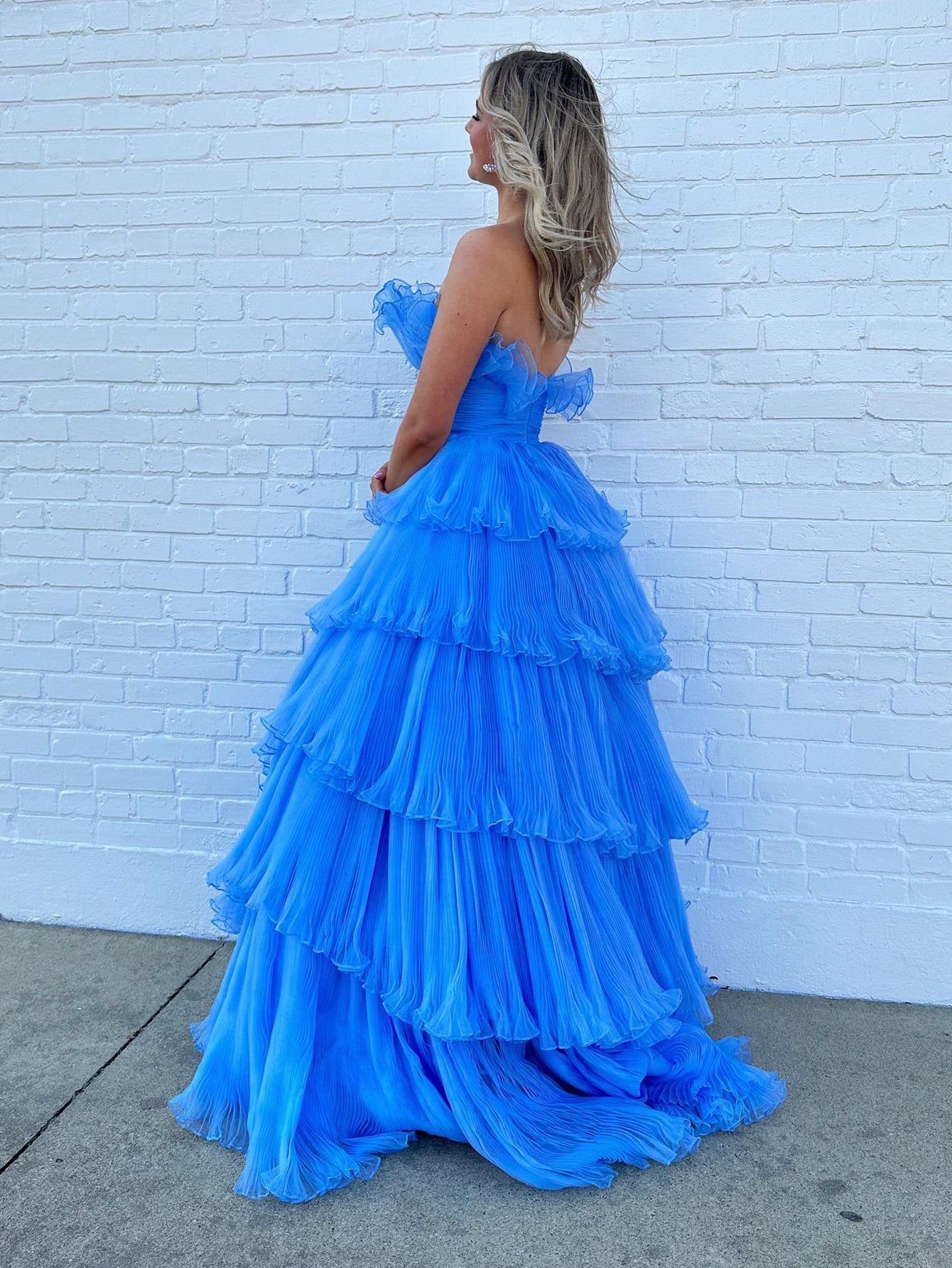 KissProm Vanessa Blue Strapless A-Line Tiered Crinkled Tulle Prom Dress Blue / Custom Size