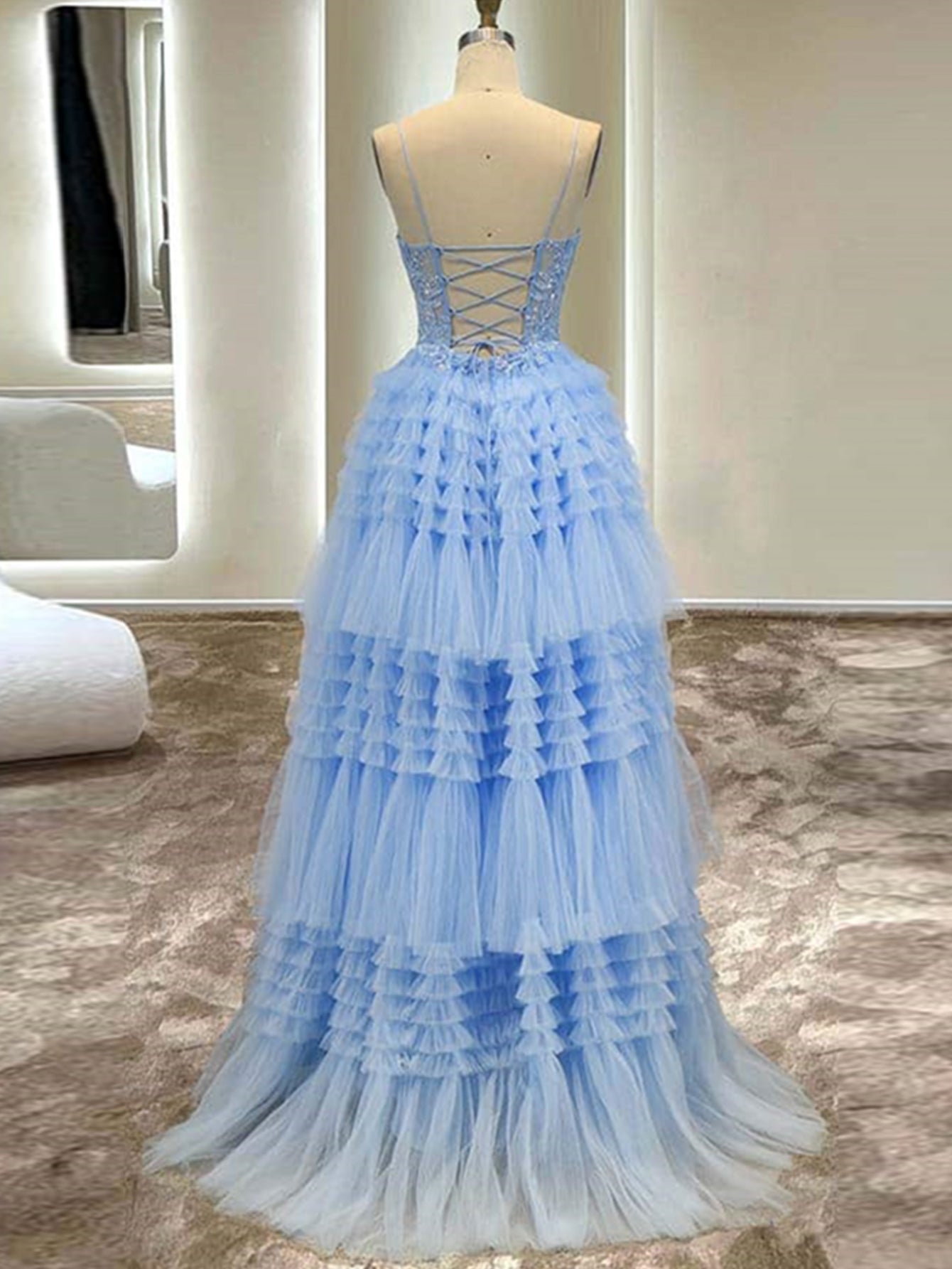 Presley |A-Line Spaghetti Straps Tulle Long Prom Dress