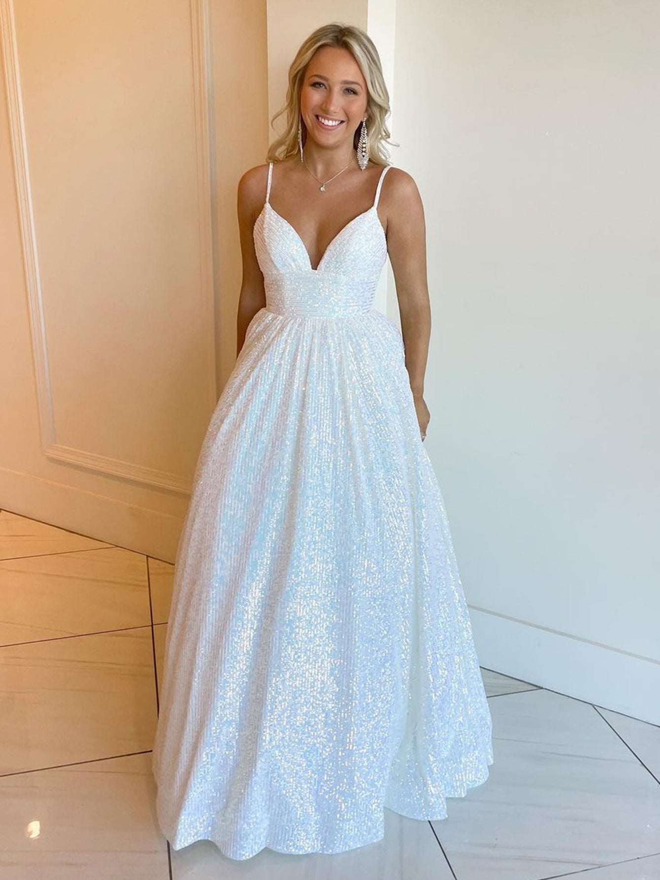 Hayden |A-line V Neck Sequins Long Prom Dress