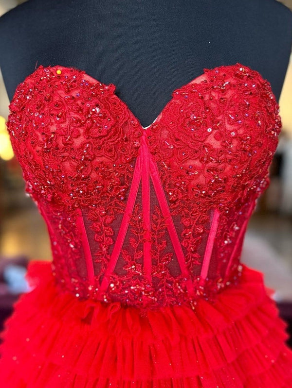 Adelyn |A-Line Sweetheart Tiered Long Tulle Prom Dress