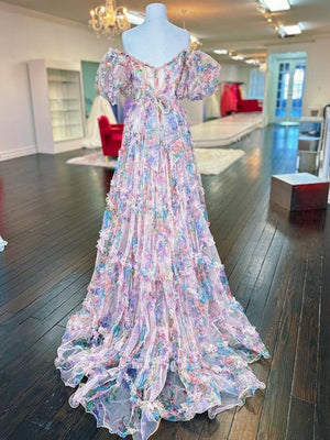 Sydney |A Line Sweetheart Printed Tulle Long Prom Dress
