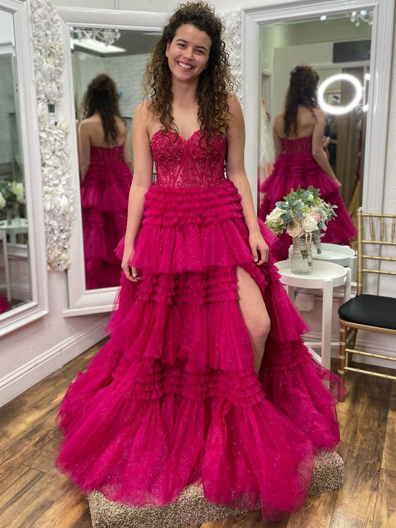 Adelyn |A-Line Sweetheart Tiered Long Tulle Prom Dress