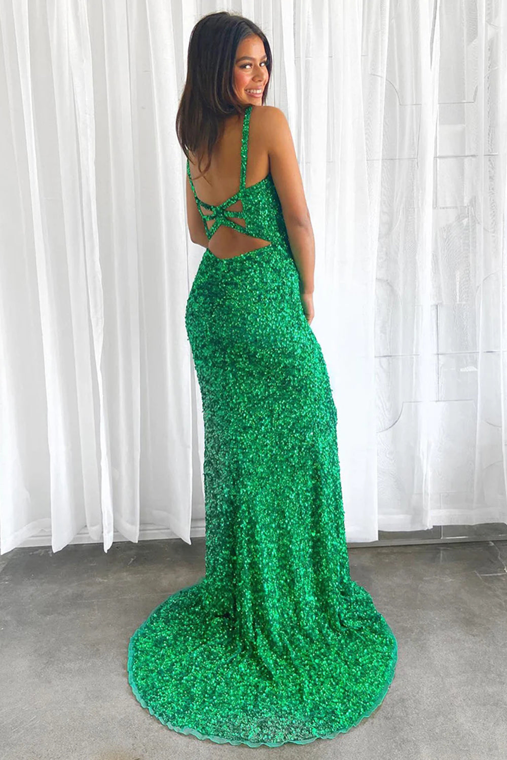 Sparkly Green Mermaid Sequin Long Prom Dress