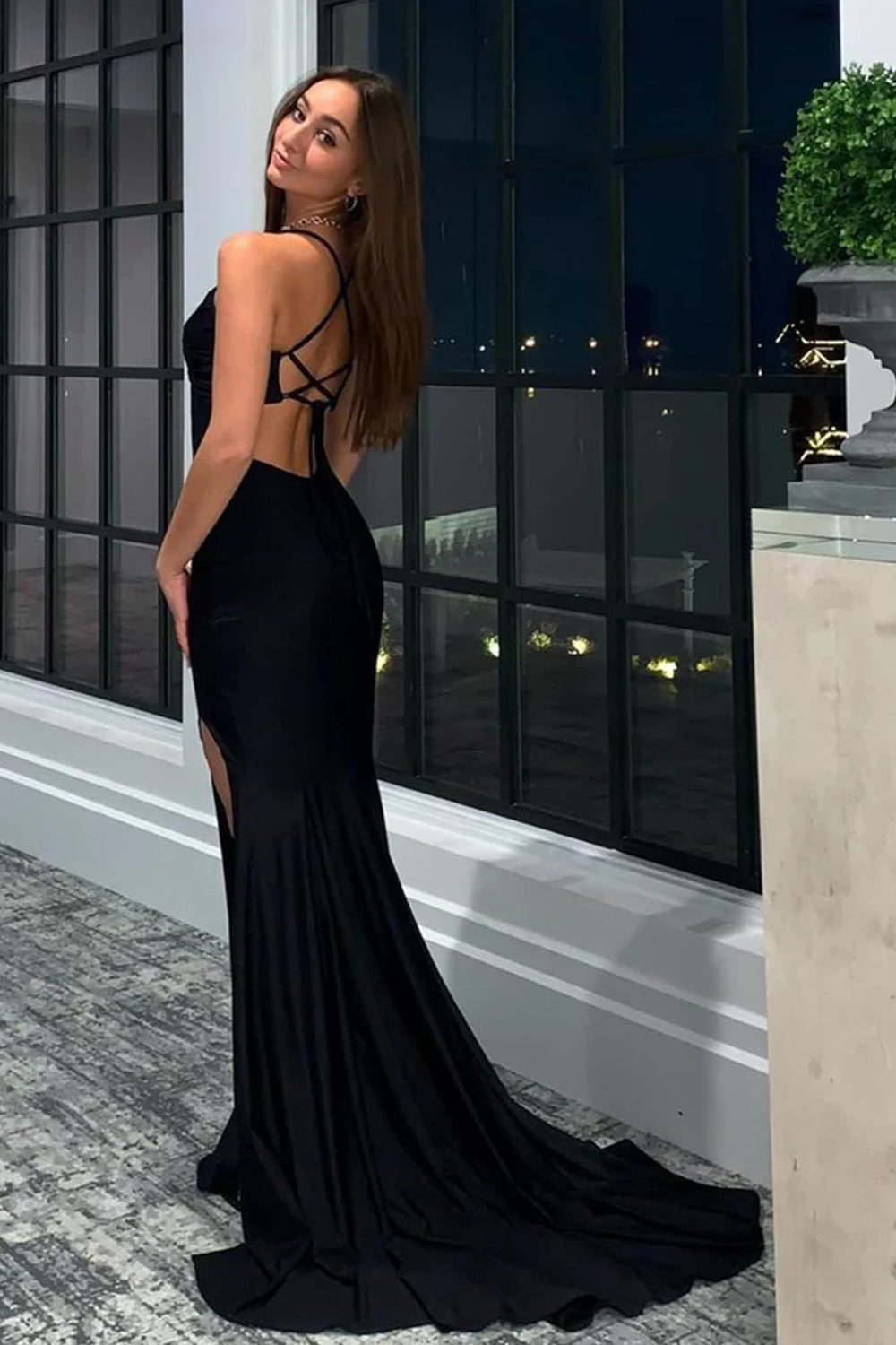 Cassidy |Mermaid Halter Neck Jersey Prom Dress with Slit