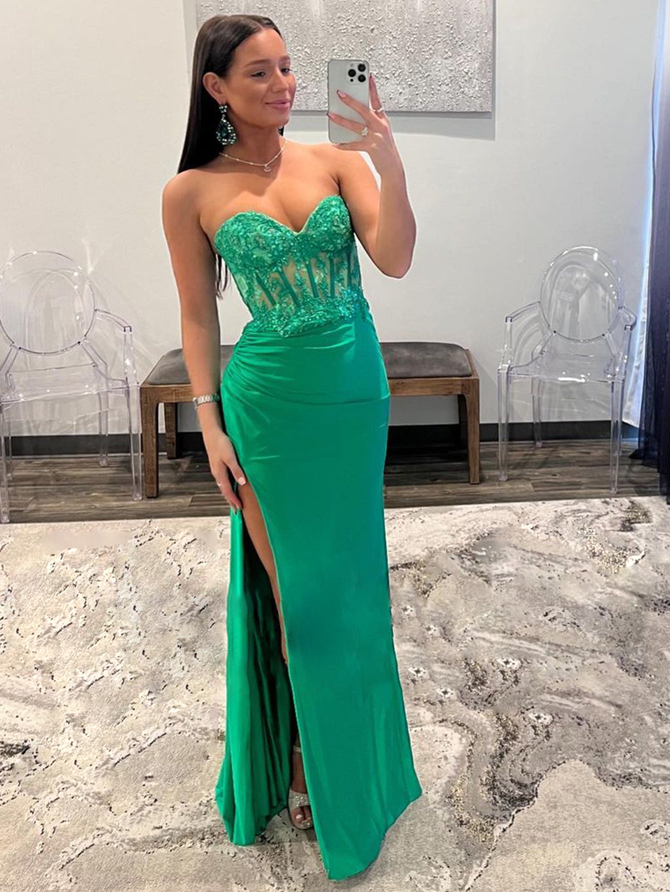 Ember |Sheath Strapless Sweetheart Long Prom Dress with Slit
