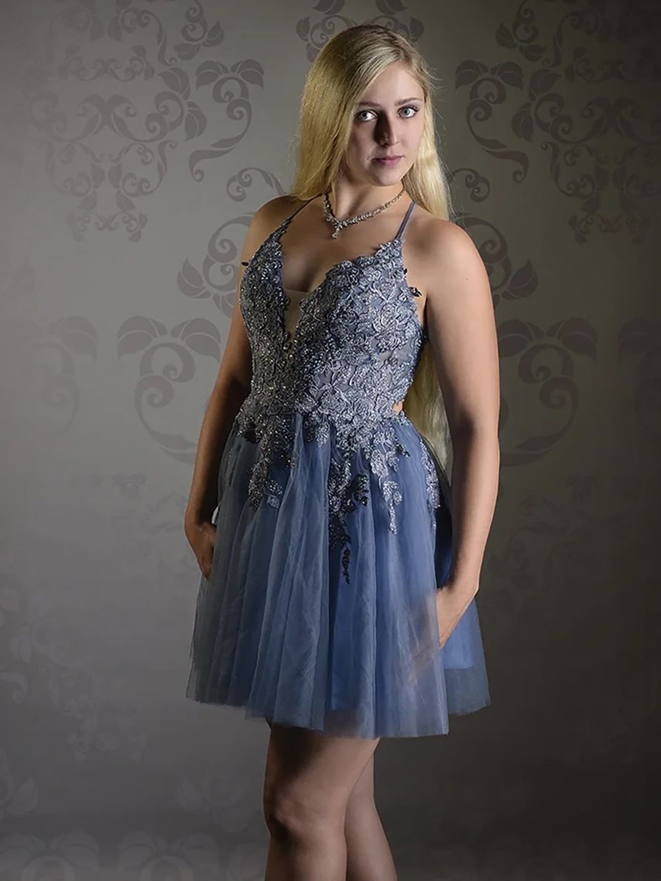 Anya | A Line Applique BlushTulle Short Homecoming Dress