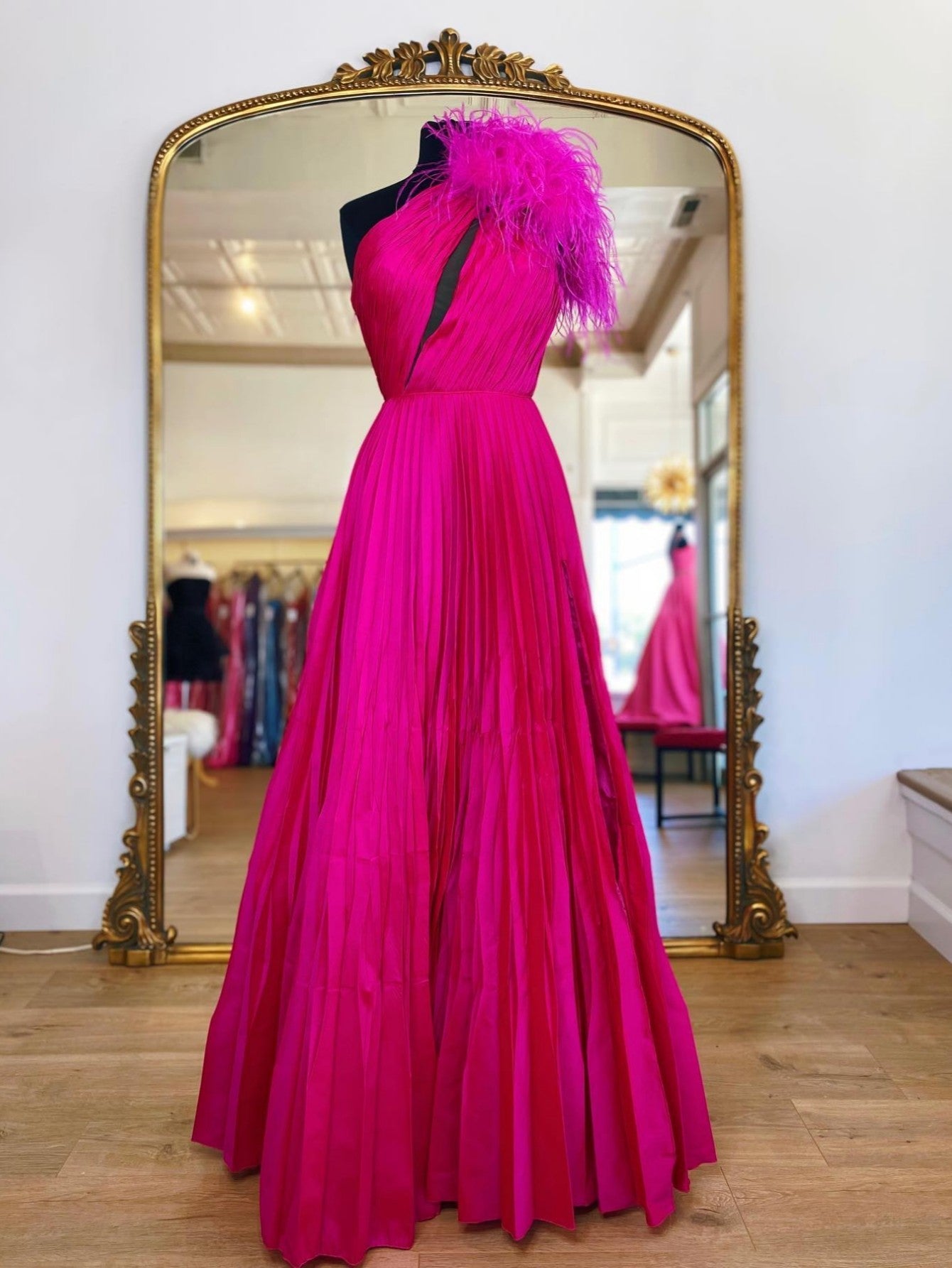 Raven |A Line Pleated One Shoulder Taffeta Prom Dress