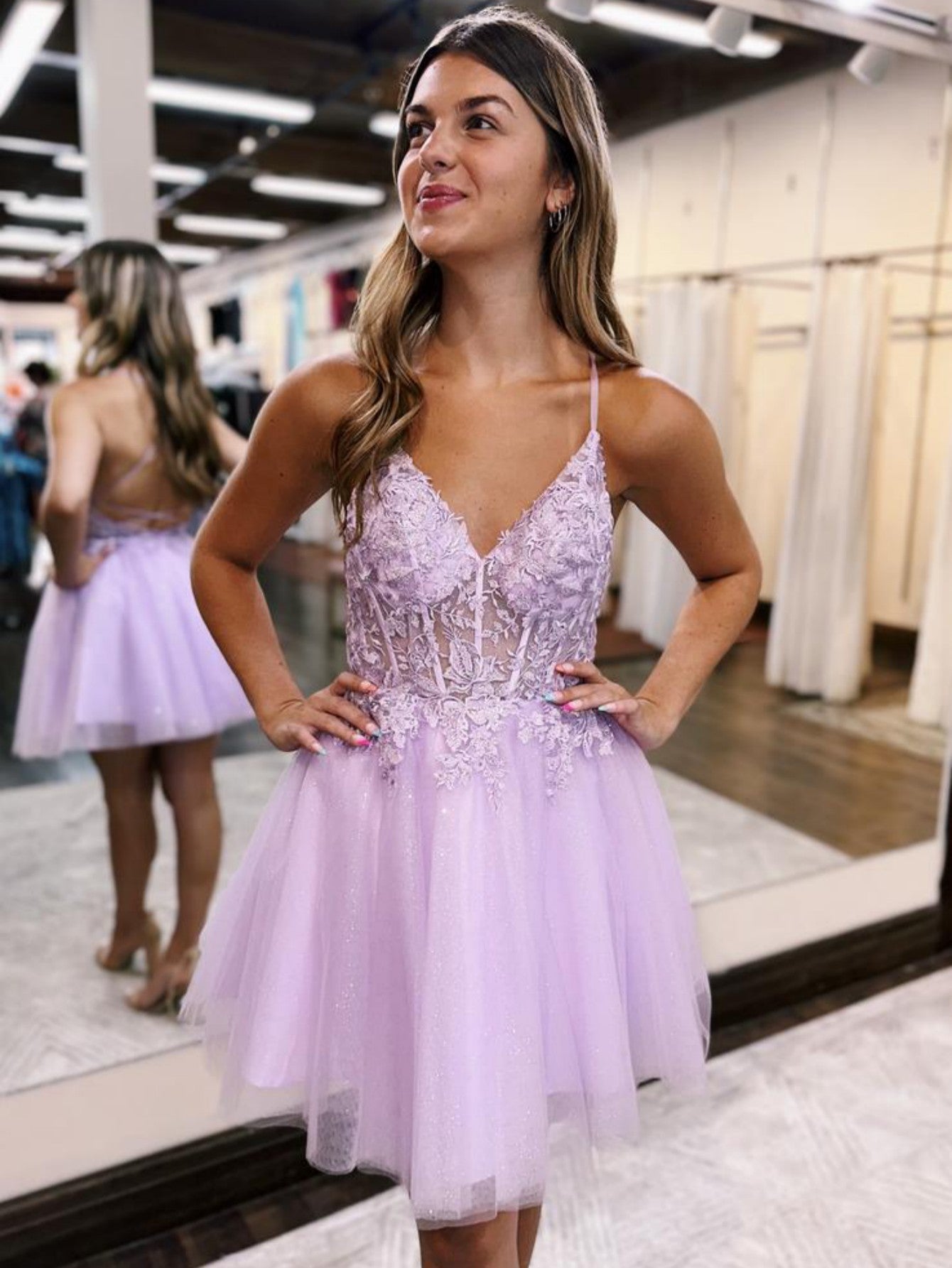 Althea |A-Line Backless Tulle Appliqued Homecoming Dress