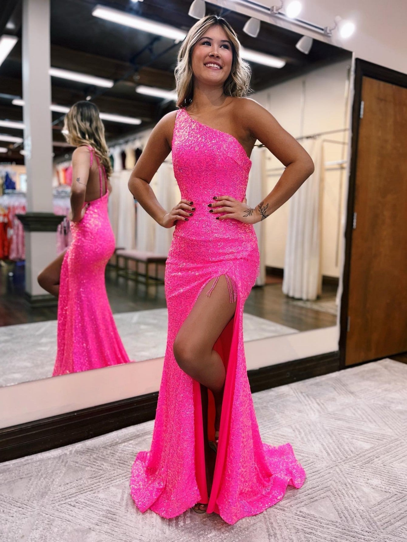 Adelina |Mermaid One-Shoulder Sequins Prom Dress With Tassels