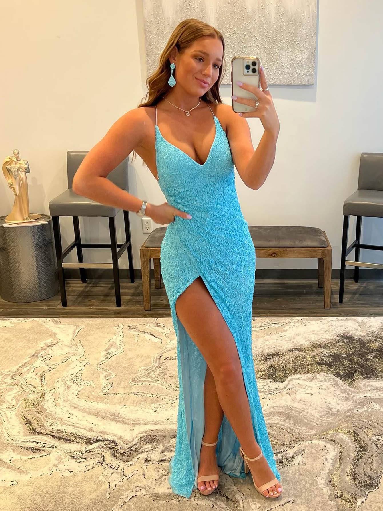 Antonella |Mermaid V Neck Sequins Prom Dress with Slit