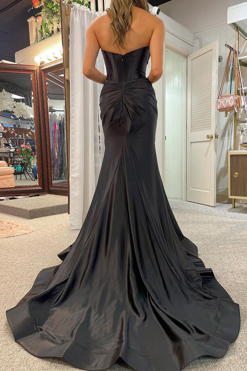Brylee|Black Sweetheart Satin Mermaid Long Prom Dress
