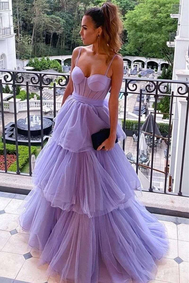 Kaylee |A-line Tiered Ruffled Long Tulle Prom Dress